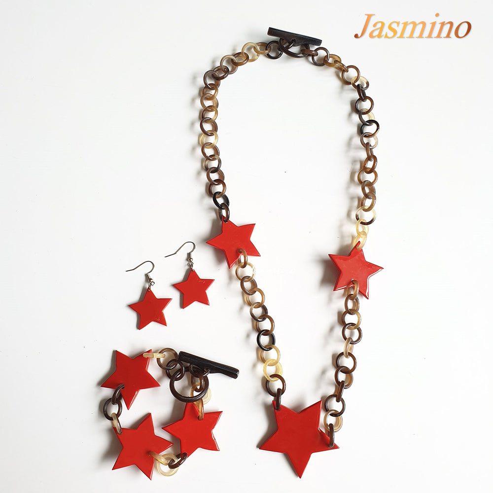 
                  
                    The necklace has several power red triangular in the light background, unique gift for her
                  
                