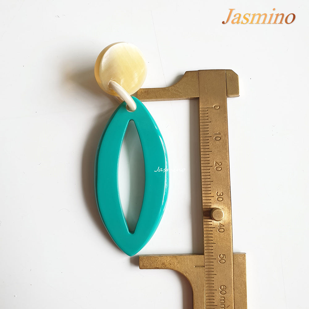 
                  
                    Jasmino Festival Unique Handmade Leaf Drop Earrings Made By Natural Buffalo Horn Featured Turquoise
                  
                