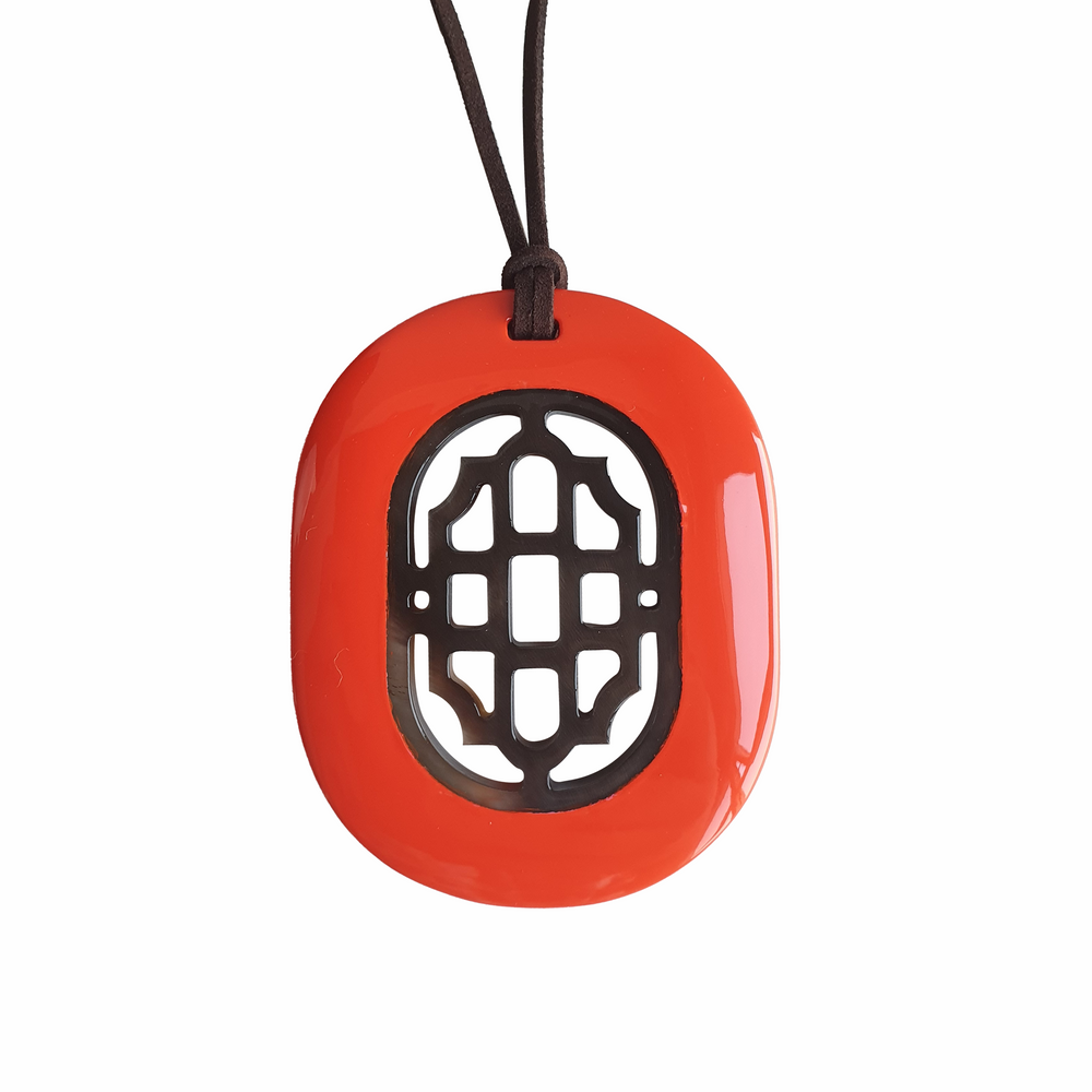 
                  
                    orange red lacquer pendant in natural light, impressive gift for her
                  
                