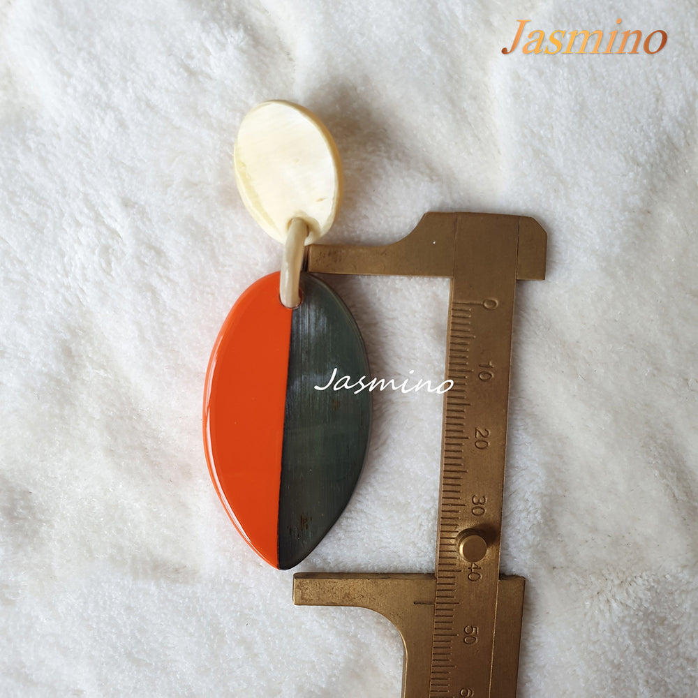 
                  
                    Earrings with half natural horn and half horns painted orange peel, impressive gift for her
                  
                