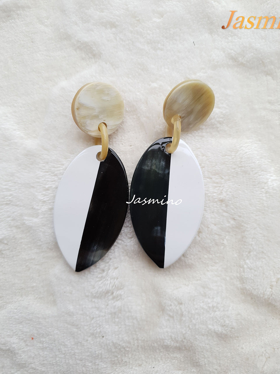 Earrings with half natural horn and half horns painted brilliant white, impressive gift for her
