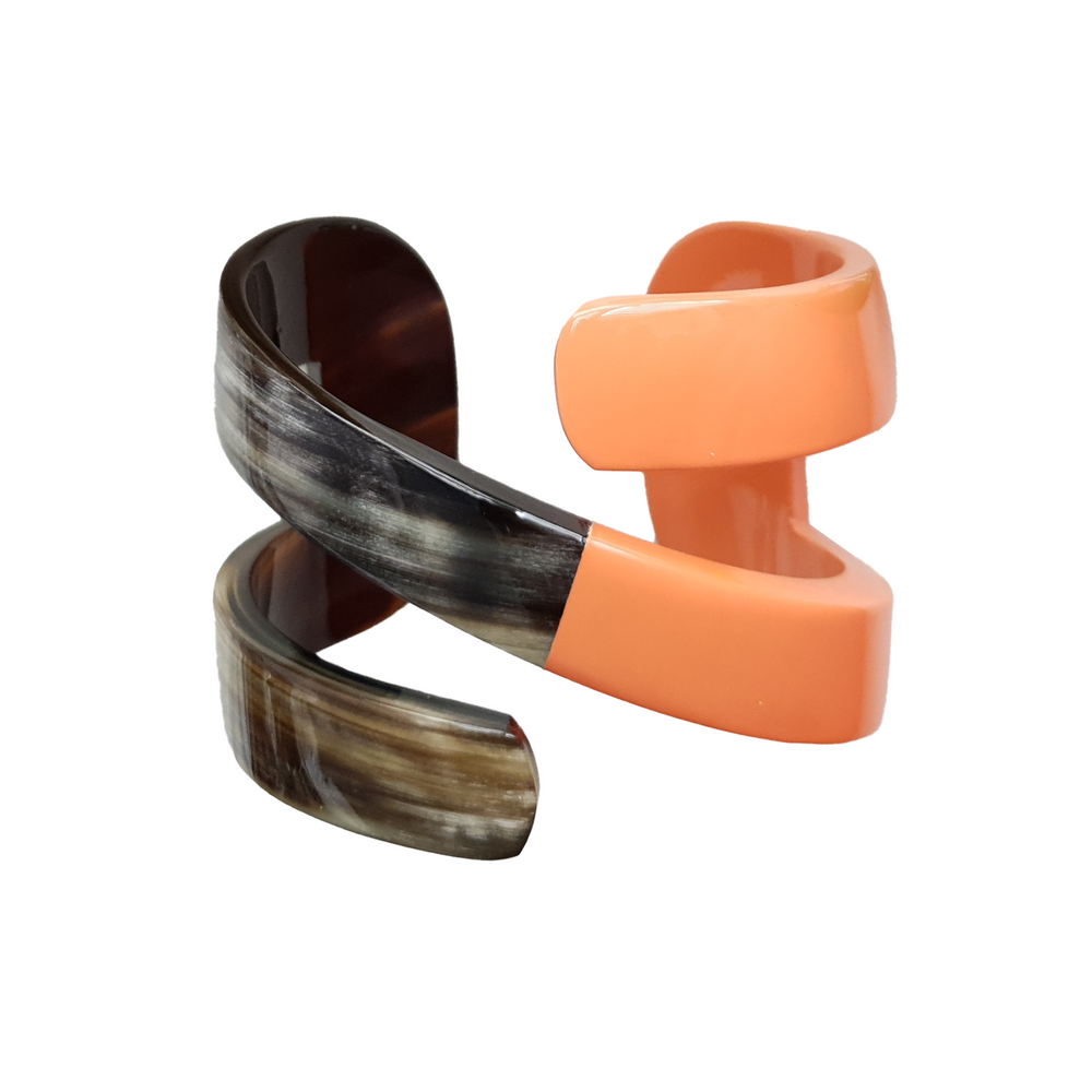 
                  
                    Jasmino unique handmade Minimalist Vintage N shaped salmon cuff bracelet in natural buffalo horn for women's gifts
                  
                