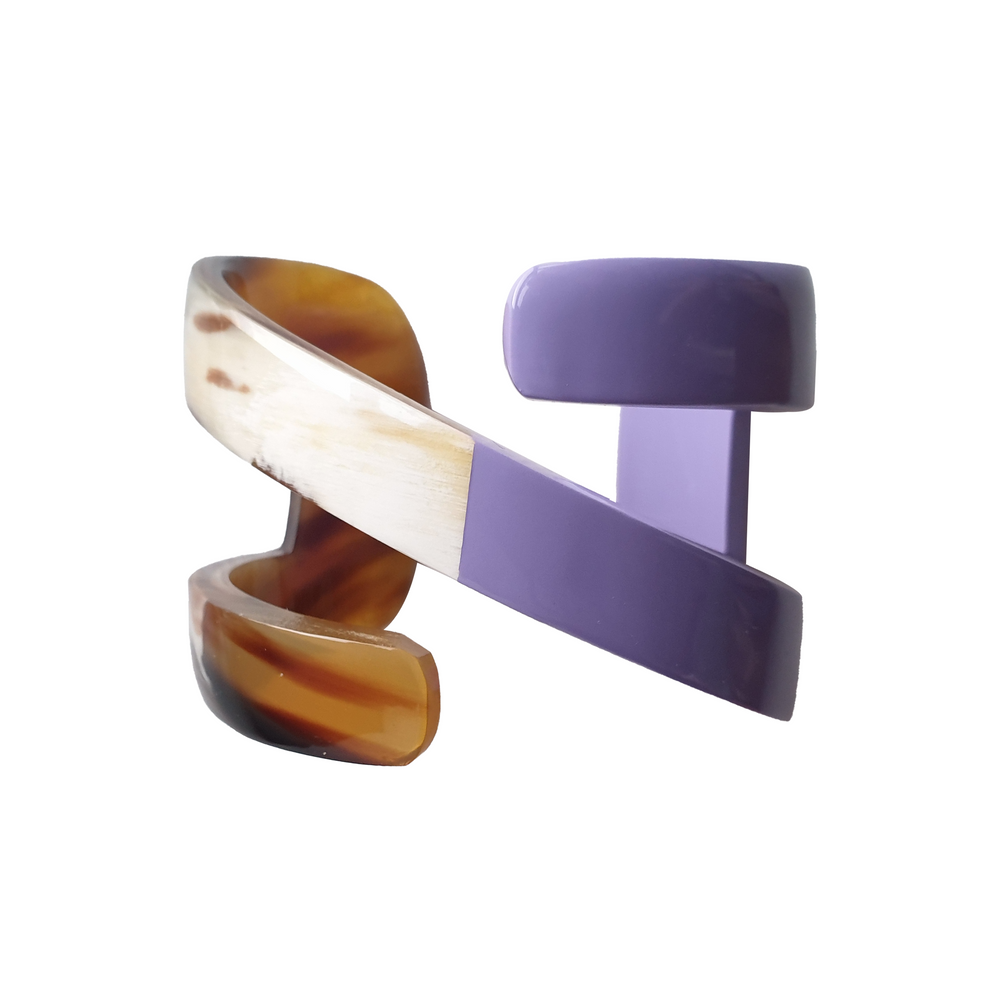 
                  
                    Jasmino unique handmade Minimalist Vintage N shaped purple cuff bracelet in natural buffalo horn for women's gifts
                  
                