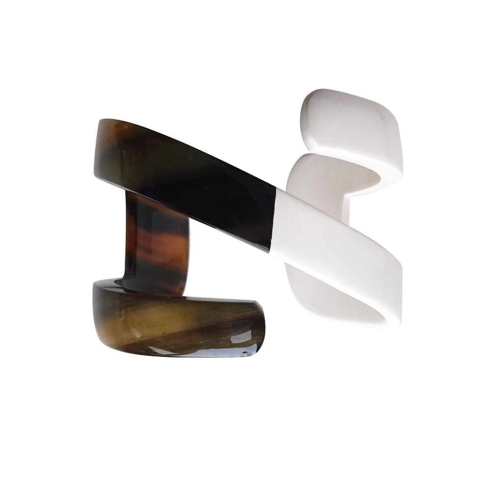 
                  
                    Jasmino unique handmade Minimalist Vintage N shaped white cuff bracelet in natural buffalo horn for women's gifts
                  
                
