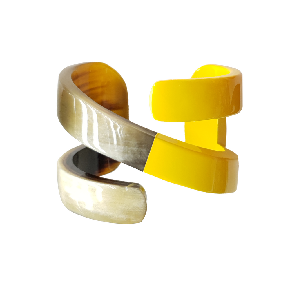 
                  
                    Jasmino unique handmade Minimalist Vintage N shaped yellow cuff bracelet in natural buffalo horn for women's gifts
                  
                