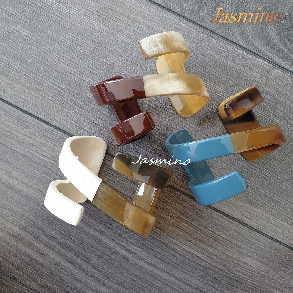 
                  
                    A set of three Jasmino unique handmade N-shaped cuff bracelet in natural buffalo horn for women
                  
                