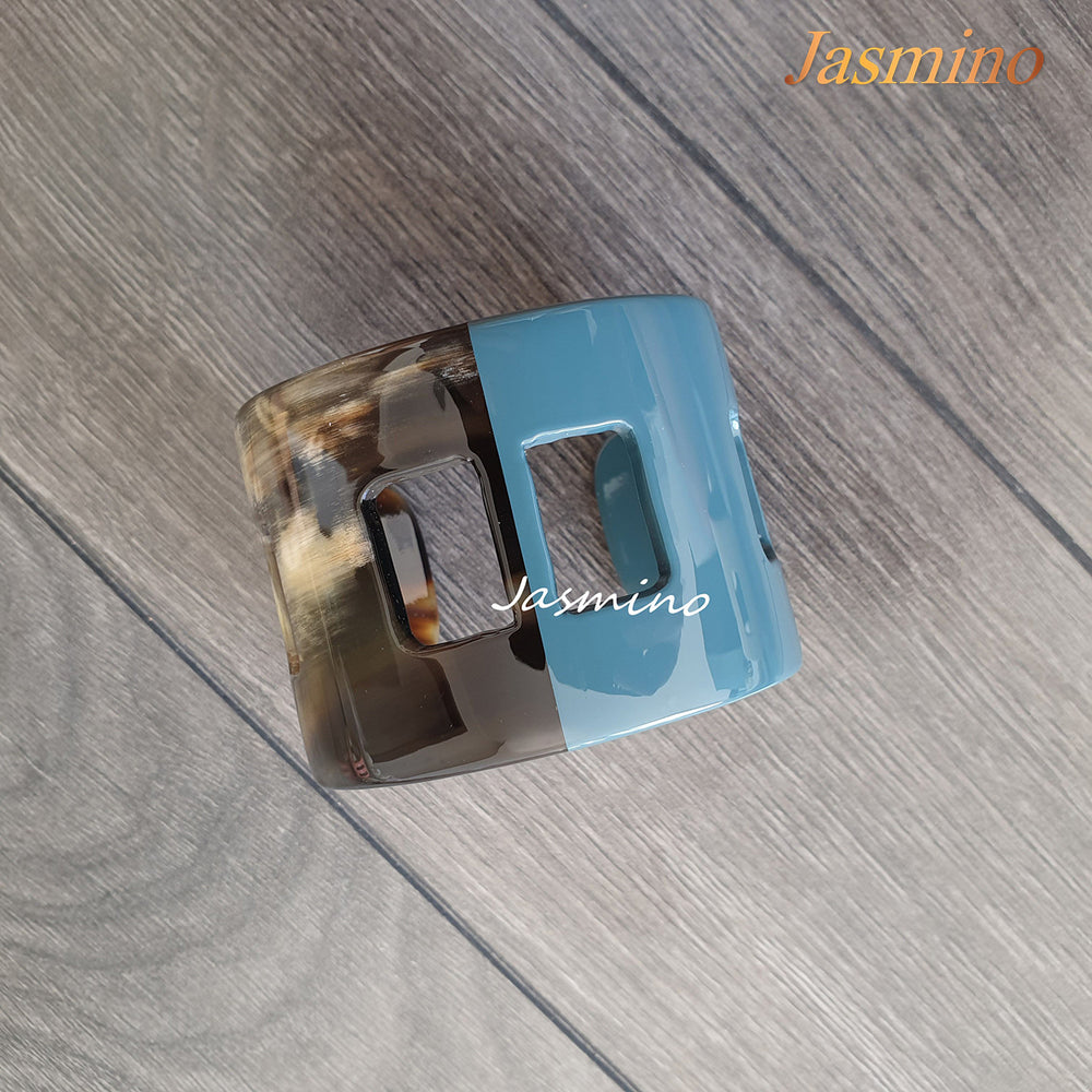 
                  
                    the cuff bracelet is designed with half natural buffalo horn and half denim lacquer, unique gifts for her
                  
                