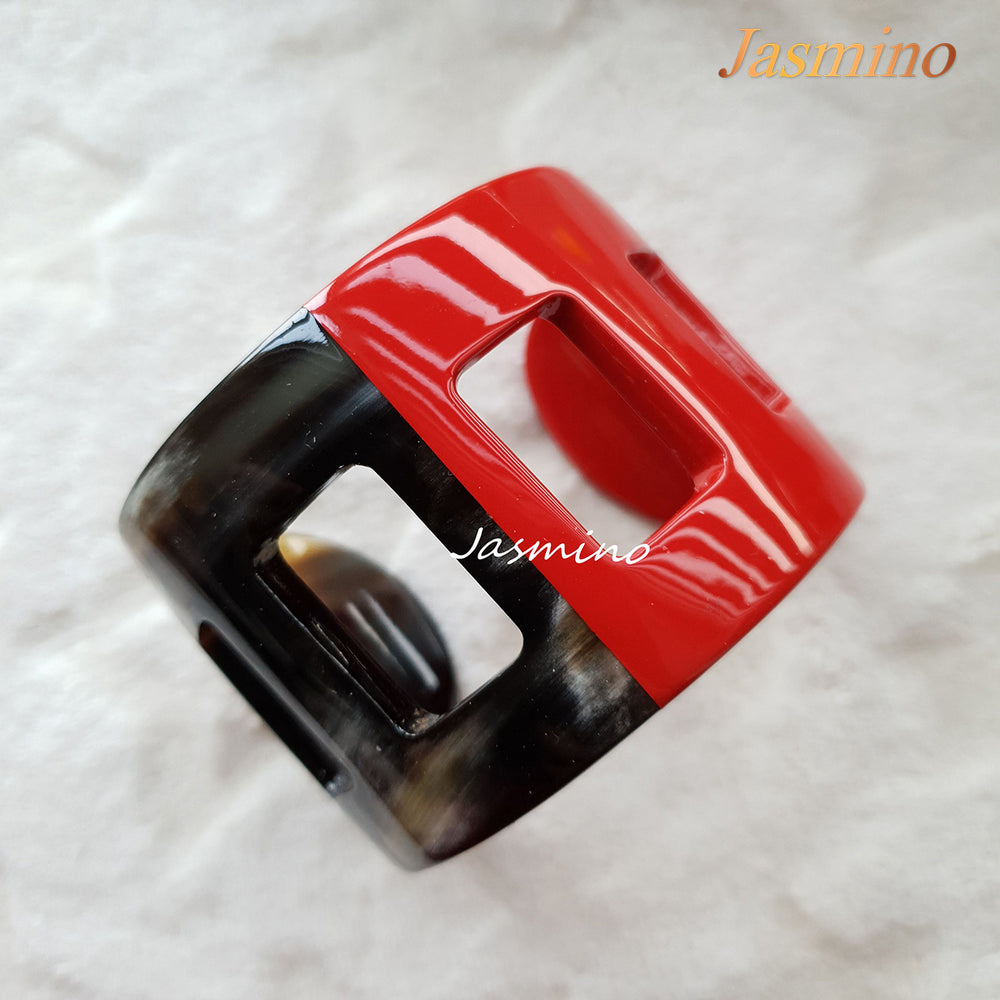 
                  
                    the bracelet is designed with half natural buffalo horn and half flame scarlet lacquer, unique gift for her
                  
                