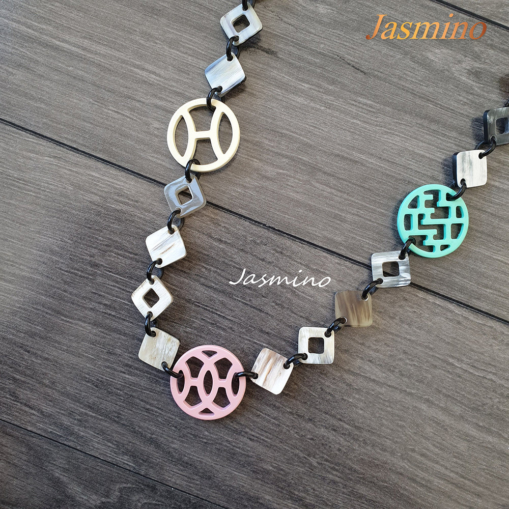 
                  
                    unique handmade Bohemian chain link diamond shaped chain link necklace jewelry in natural buffalo horn
                  
                