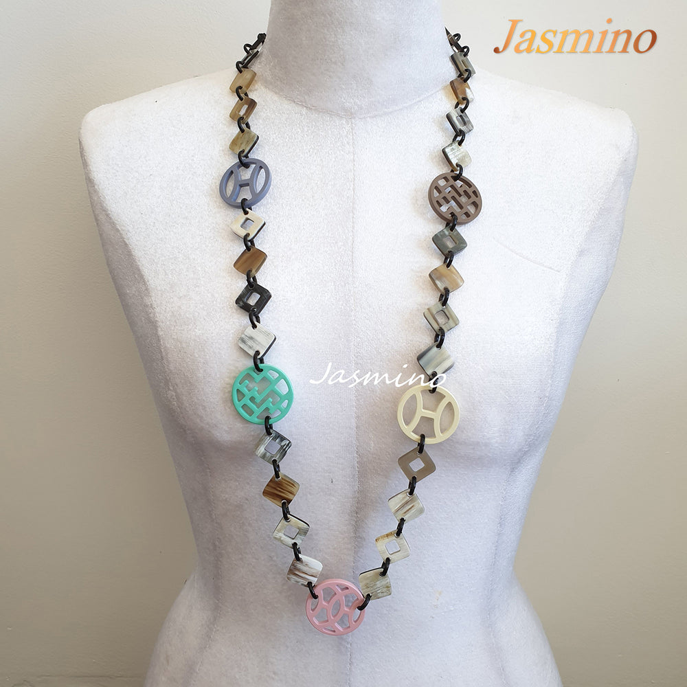 
                  
                    unique handmade Bohemian chain link diamond shaped chain link necklace jewelry in natural buffalo horn
                  
                