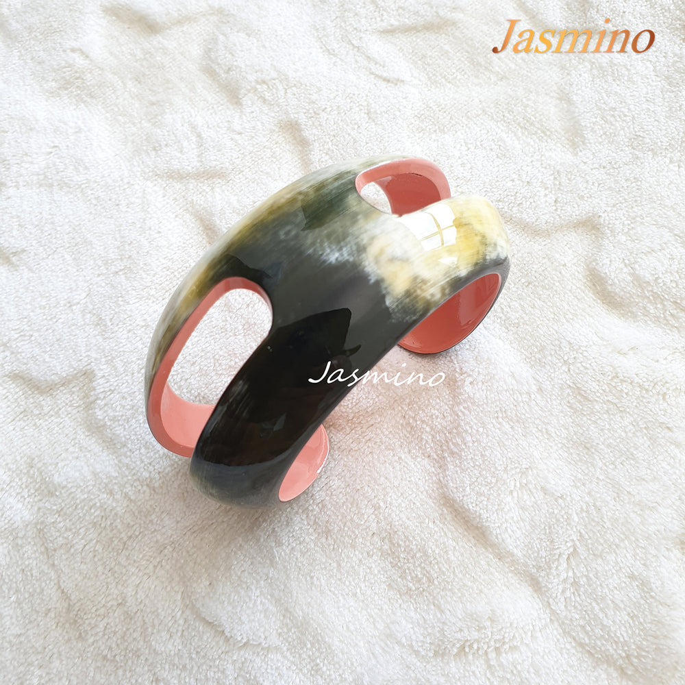 
                  
                    bracelet that the main color outside is white combine black while inside is coral pink, Unique gift for her 
                  
                