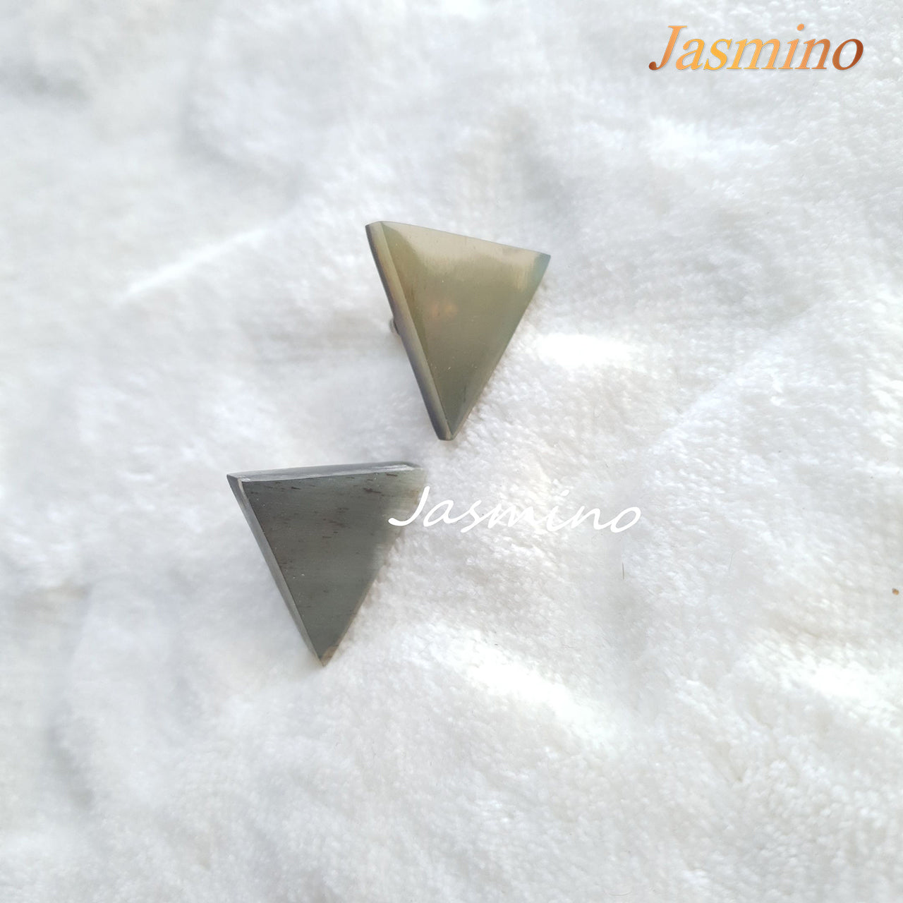 Unique handmade stud earrings feature grey and natural buffalo horn, shaped by a triangle for the best gifts for women