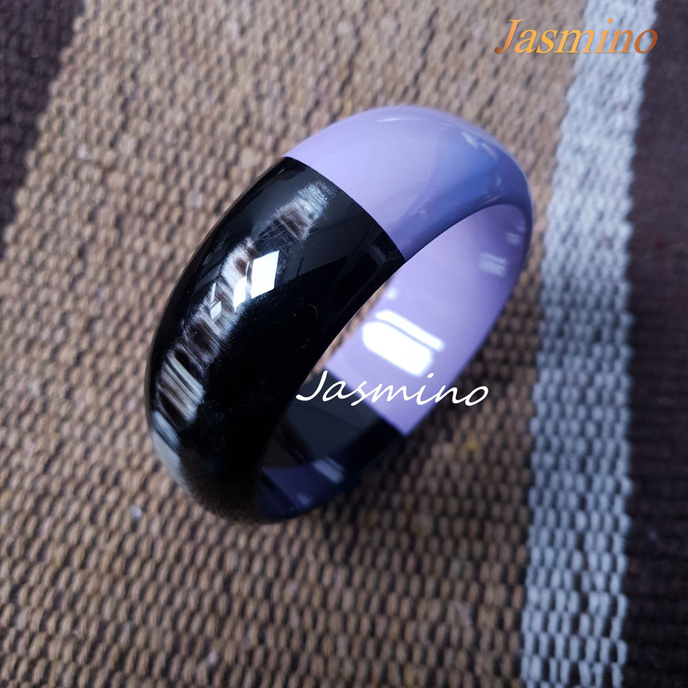 
                  
                    Buffalo horn bangle with half natural horn and half painted serenity on the light background, impressive gift for her
                  
                