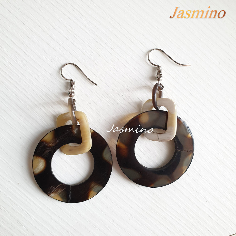 
                  
                    Jasmino Unique Handmade Bohemian Vintage Spotted Circle Drop Earrings Made By Natural Buffalo Horn For Women's Gifts
                  
                