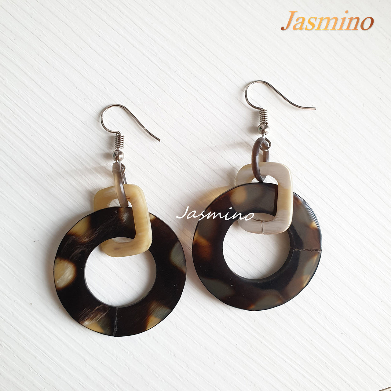 Jasmino Unique Handmade Bohemian Vintage Spotted Circle Drop Earrings Made By Natural Buffalo Horn For Women's Gifts