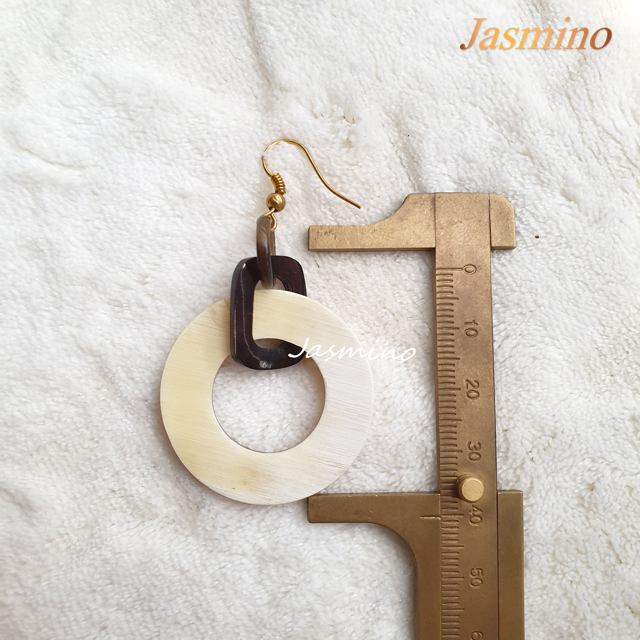 Jasmino Unique Handmade 18k Gold Plated Brass Circle Dangle Earrings Made By Natural Buffalo Horn Featured White