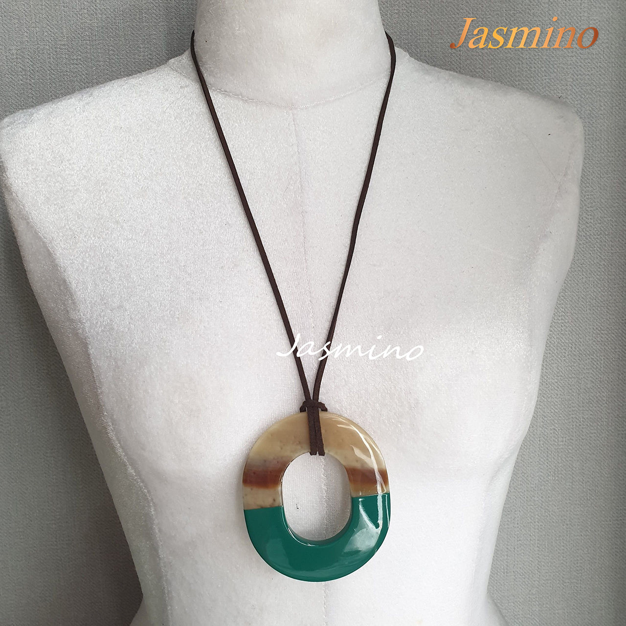 the pendant is designed with half natural horn and half pine green lacquer, unique Christmas gift for her