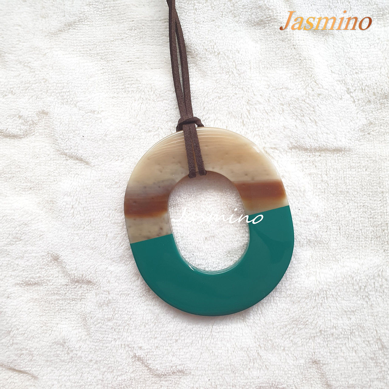 the pendant is designed with half natural horn and half pine green lacquer, unique Christmas gift for her