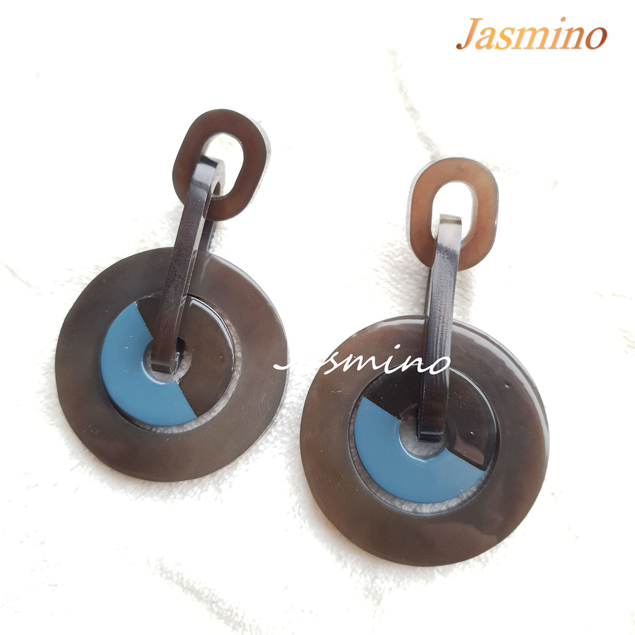 Jasmino Unique Tire Drop Earrings For Men And Women Featured Denim And Brown