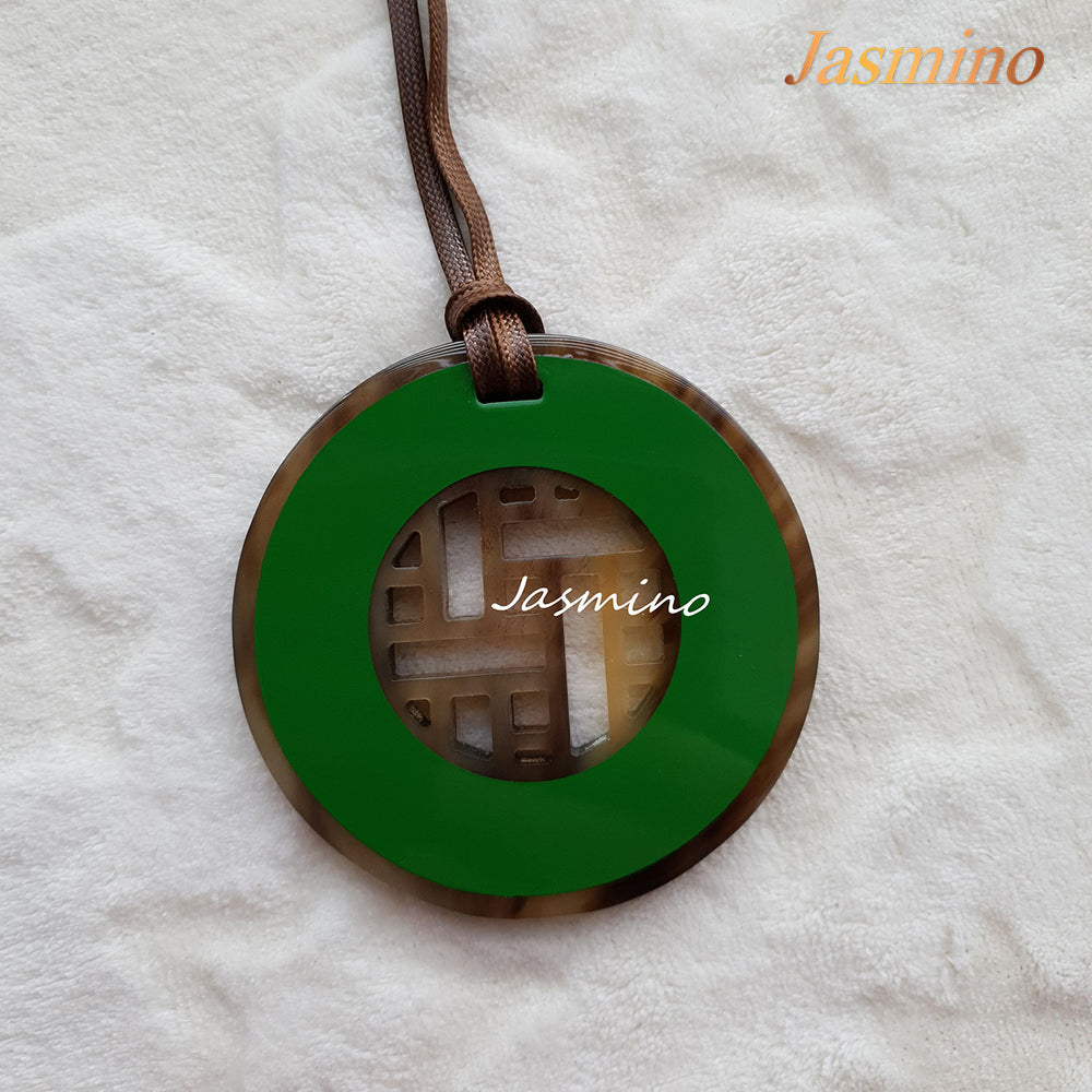 
                  
                    circle green buffalo horn pendant 8cm on the light background, impressive Christmas gift for her
                  
                