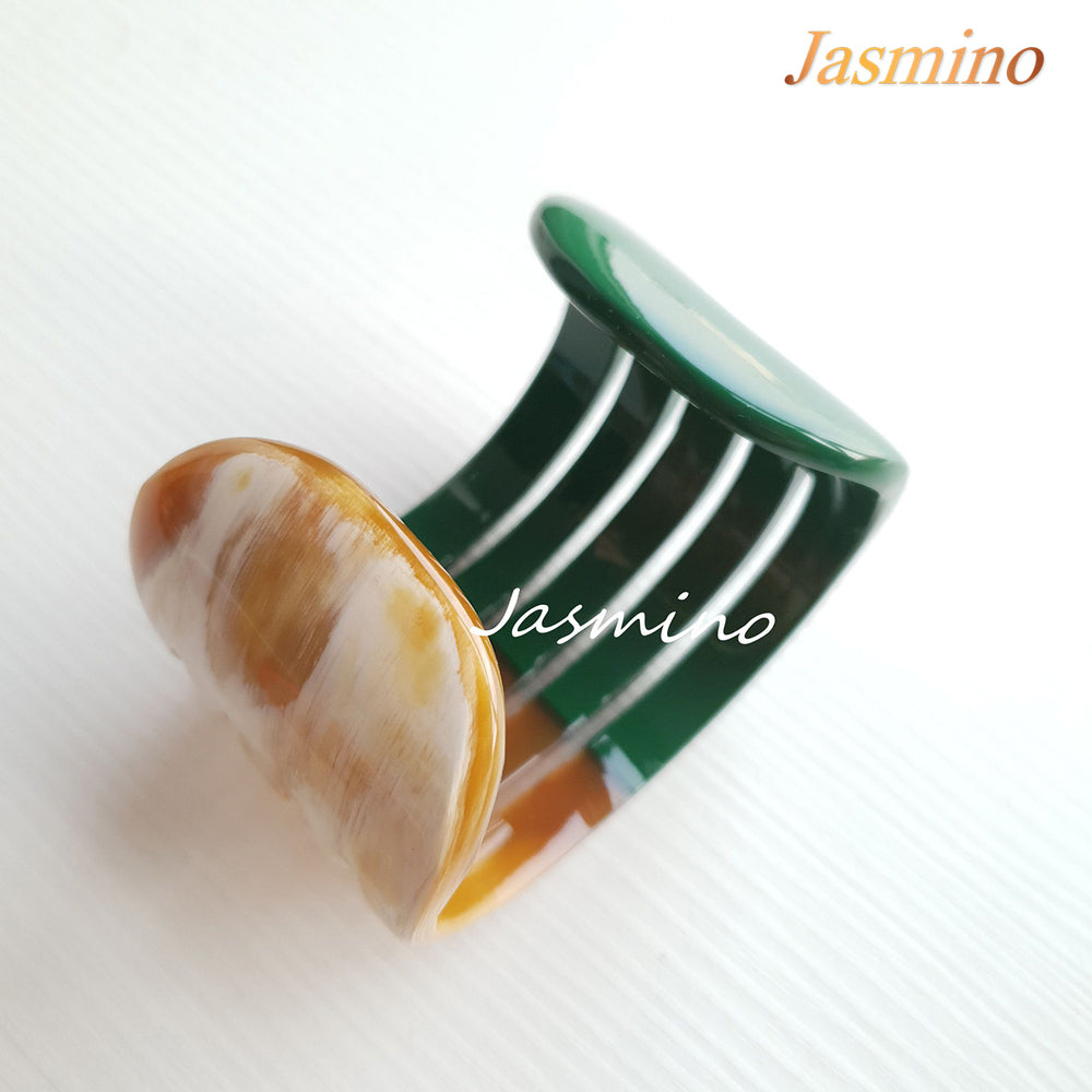 
                  
                    Jasmino unique handmade Minimalist Vintage fivefold cuff bracelet features brown and green in natural buffalo horn for women's gifts on Christmas
                  
                