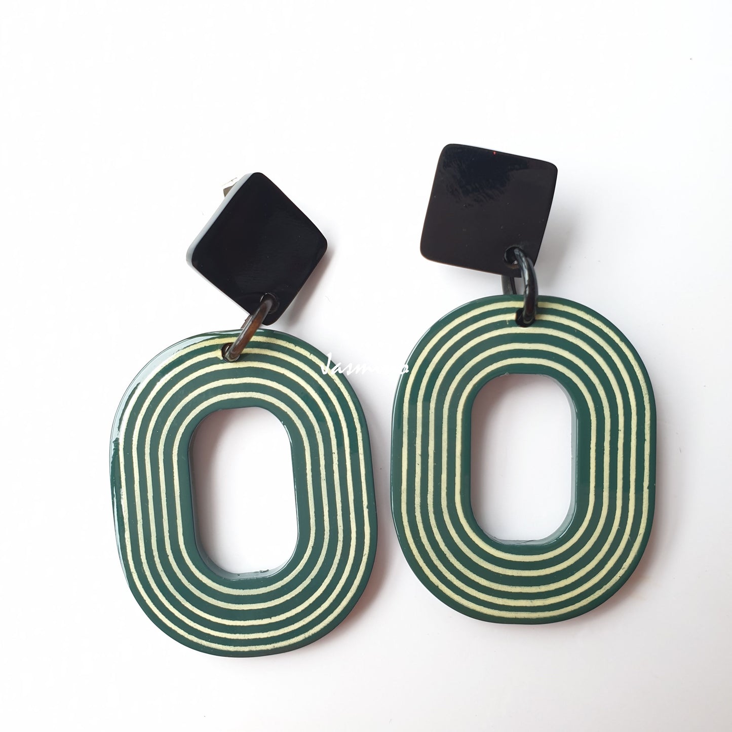 Jasmino sweet candy spiral oval earrings feature green and white for Thanksgiving and Christmas gifts 