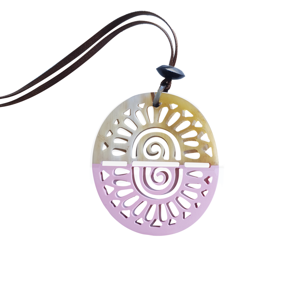 
                  
                    pendant is designed with half natural horn and half pink periwinkle lacquer, unique gift for her
                  
                