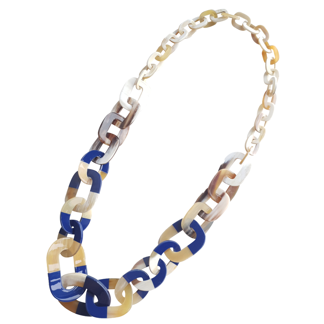 chain classic blue lacquer buffalo horn necklace in natural light