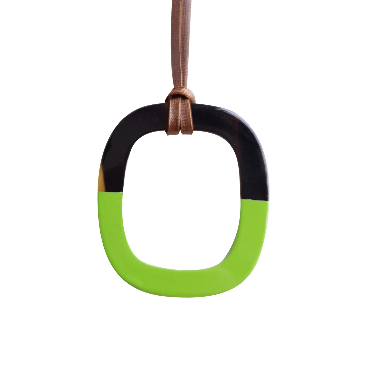 pendant is designed with the top half of a natural buffalo horn and the bottom half is painted lime, unique gift for her