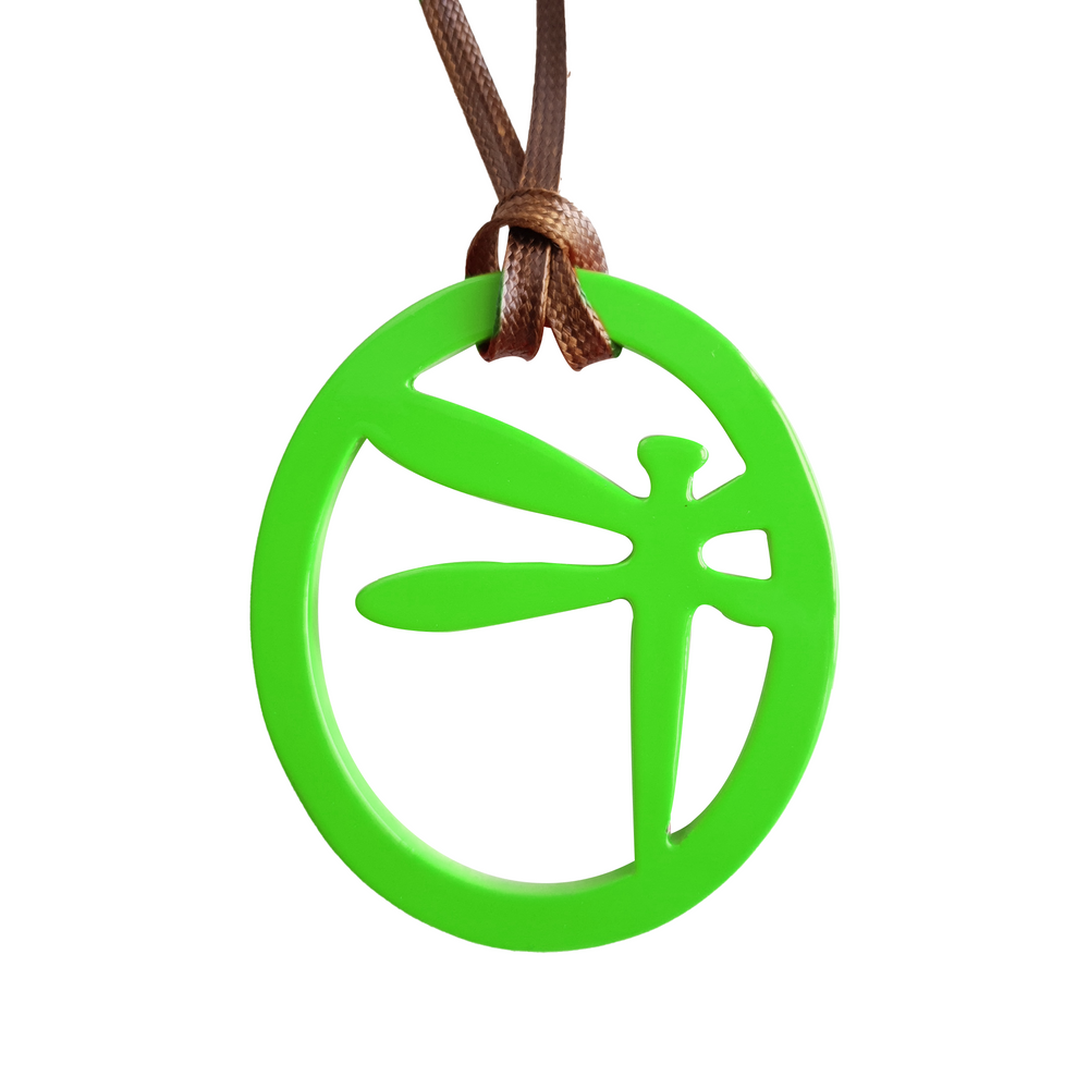 
                  
                    elliptical lime zest pendant with dragonfly pattern inside on the light background, impressive gift for her
                  
                