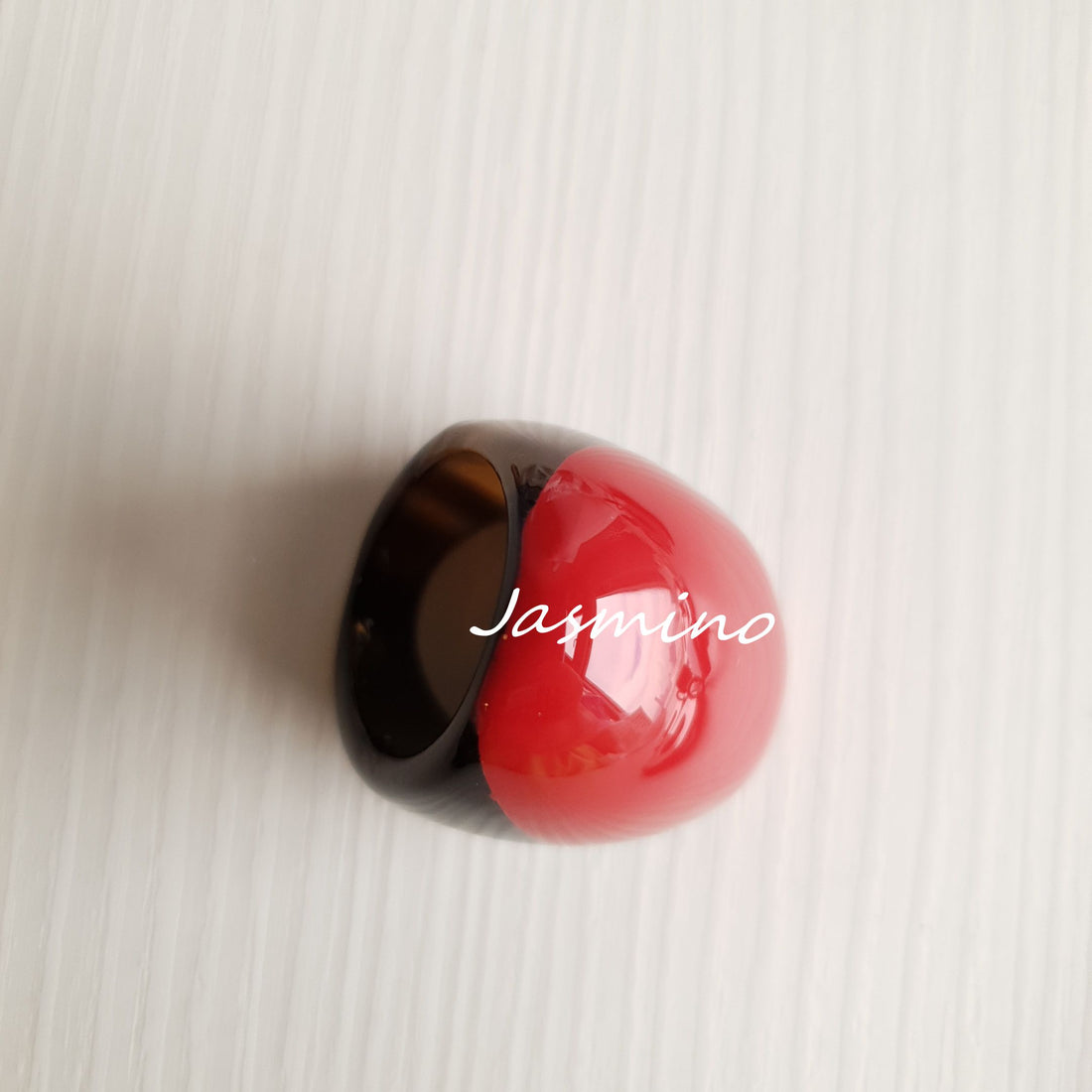 Jasmino unique handmade large oval ring features black and red in natural buffalo horn for women