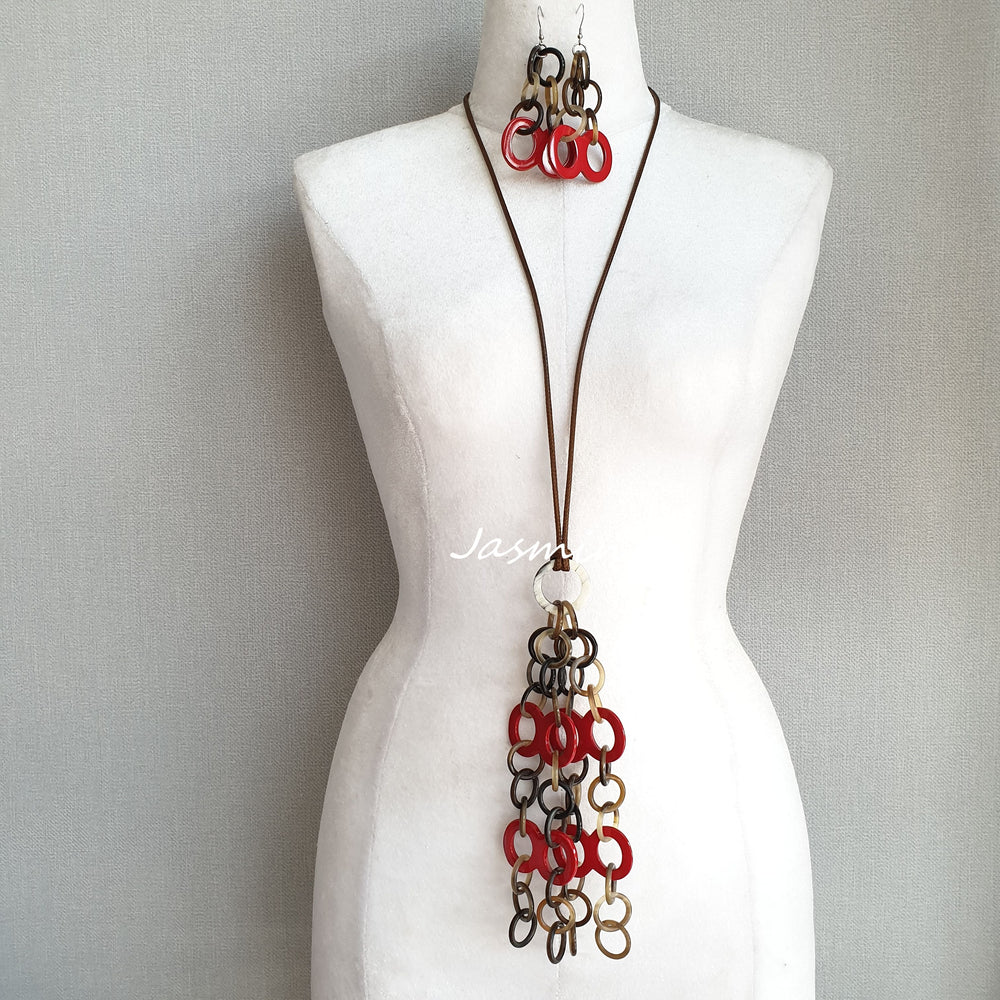 
                  
                    The necklace has several large flame scarlet pieces in natural light, unique gift for her
                  
                