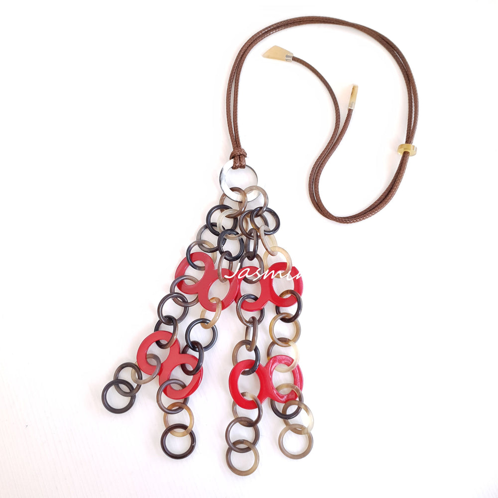 
                  
                    The necklace has several large flame scarlet pieces in natural light, unique gift for her
                  
                