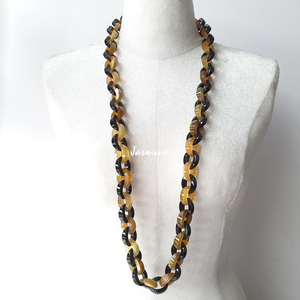 chain natural buffalo horn necklace in natural light- 90cm, impressive gift for her