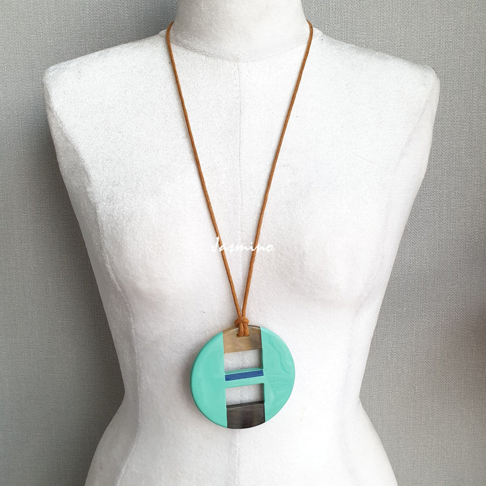 
                  
                    trendy circle turquoise lacquer pendant on the light background- 8cm, impressive gift for her
                  
                