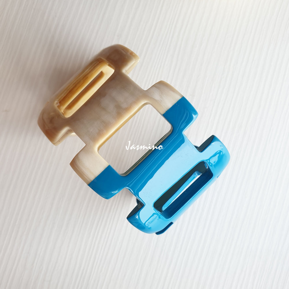 unique bracelet is designed with half natural buffalo horn and half sky blue lacquer, impressive gift for her