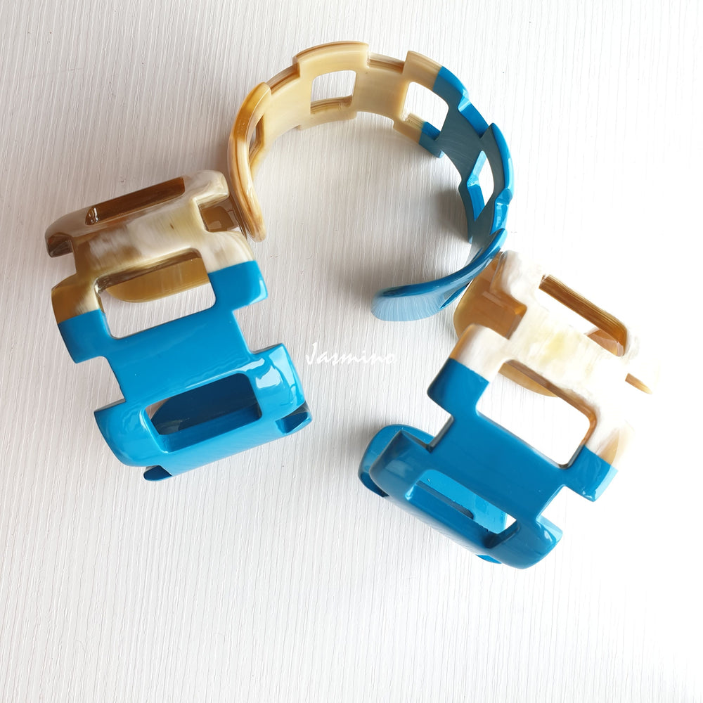 sky blue lacquer bracelets on the light background, impressive gift for her