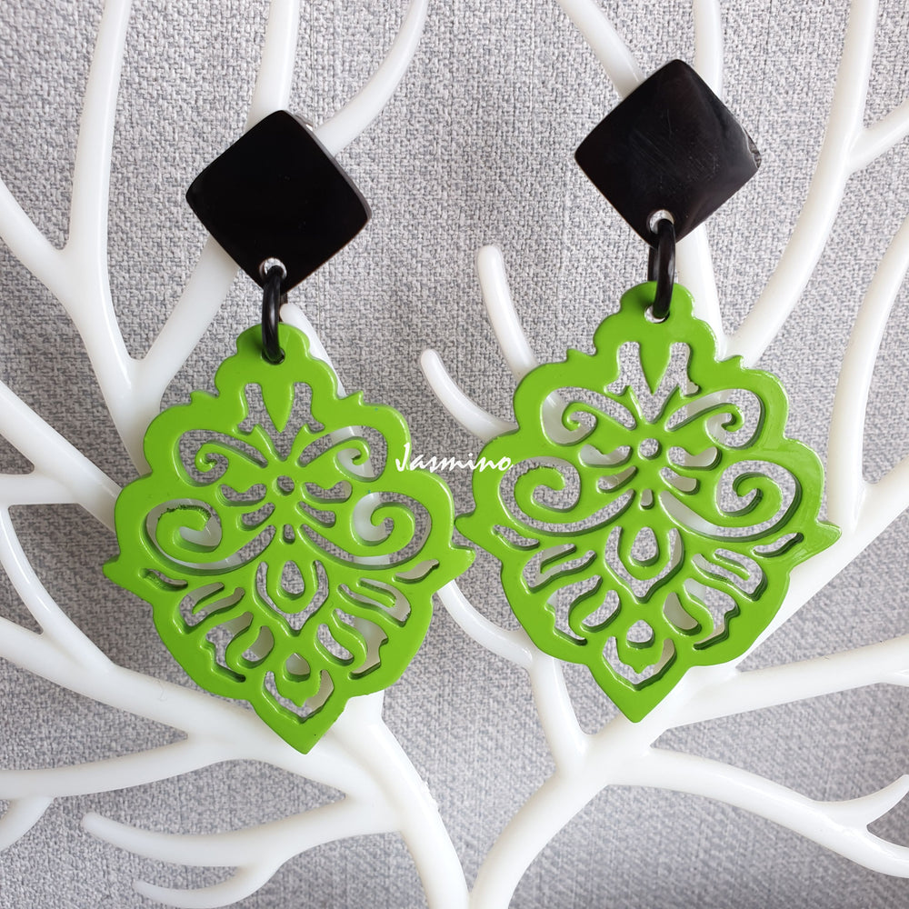 
                  
                    Jasmino Romantic Hypoallergenic Floral Rose Drop Earrings Featured Lime Green
                  
                