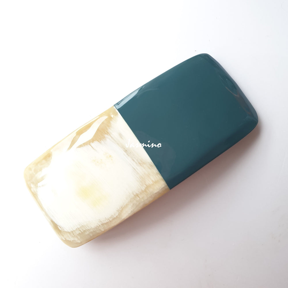 
                  
                    Jasmino unique handmade Vintage hair clip accessory featured half turquoise and white in natural buffalo horn for women's gifts
                  
                