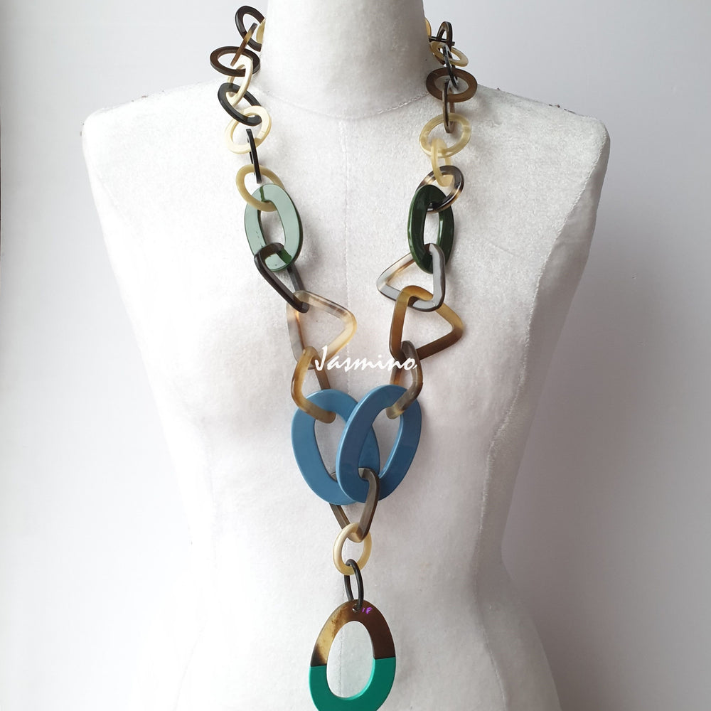 The necklace has a large biscay green piece on the bottom, unique gift for her