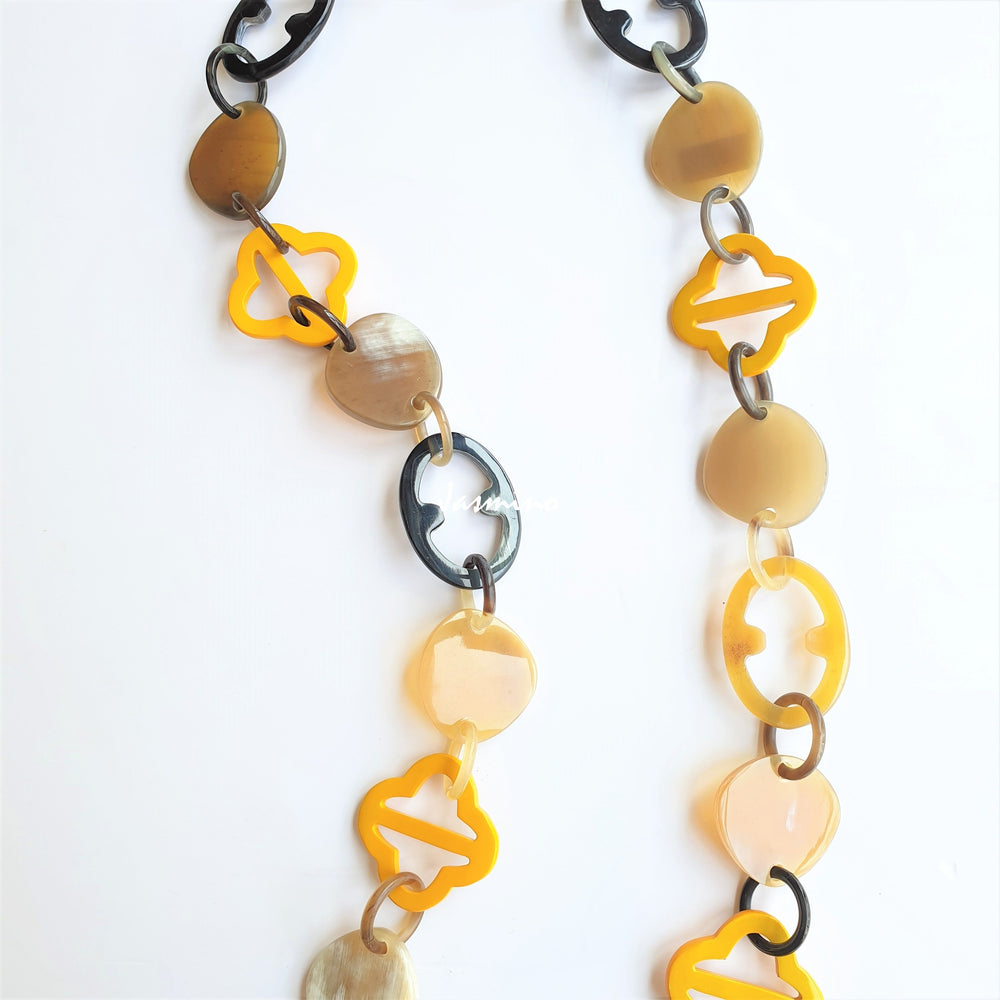 
                  
                    unique handmade Vintage chain link necklace accessory features yellow in natural buffalo horn
                  
                