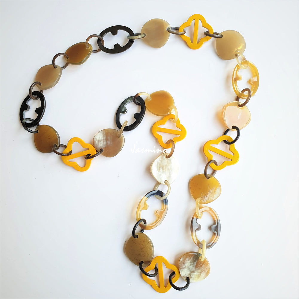 
                  
                    unique handmade Vintage chain link necklace accessory features yellow in natural buffalo horn
                  
                