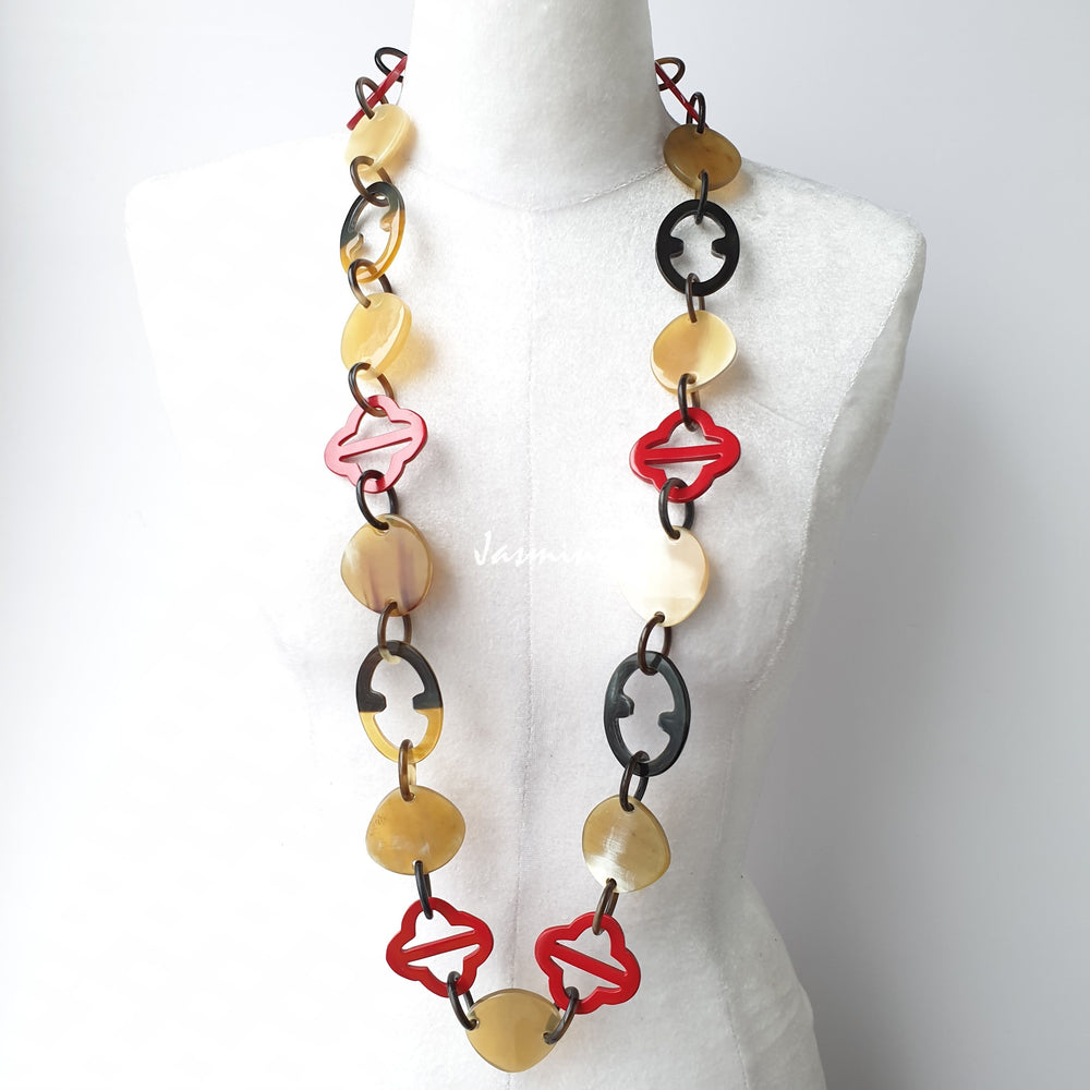 
                  
                    Natural horn necklace has some flame scarlet pieces, a unique gift for her
                  
                