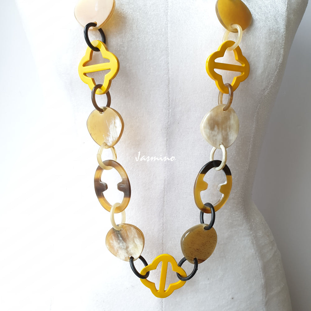 
                  
                    unique handmade Vintage chain link necklace accessory features yellow in natural buffalo horn
                  
                