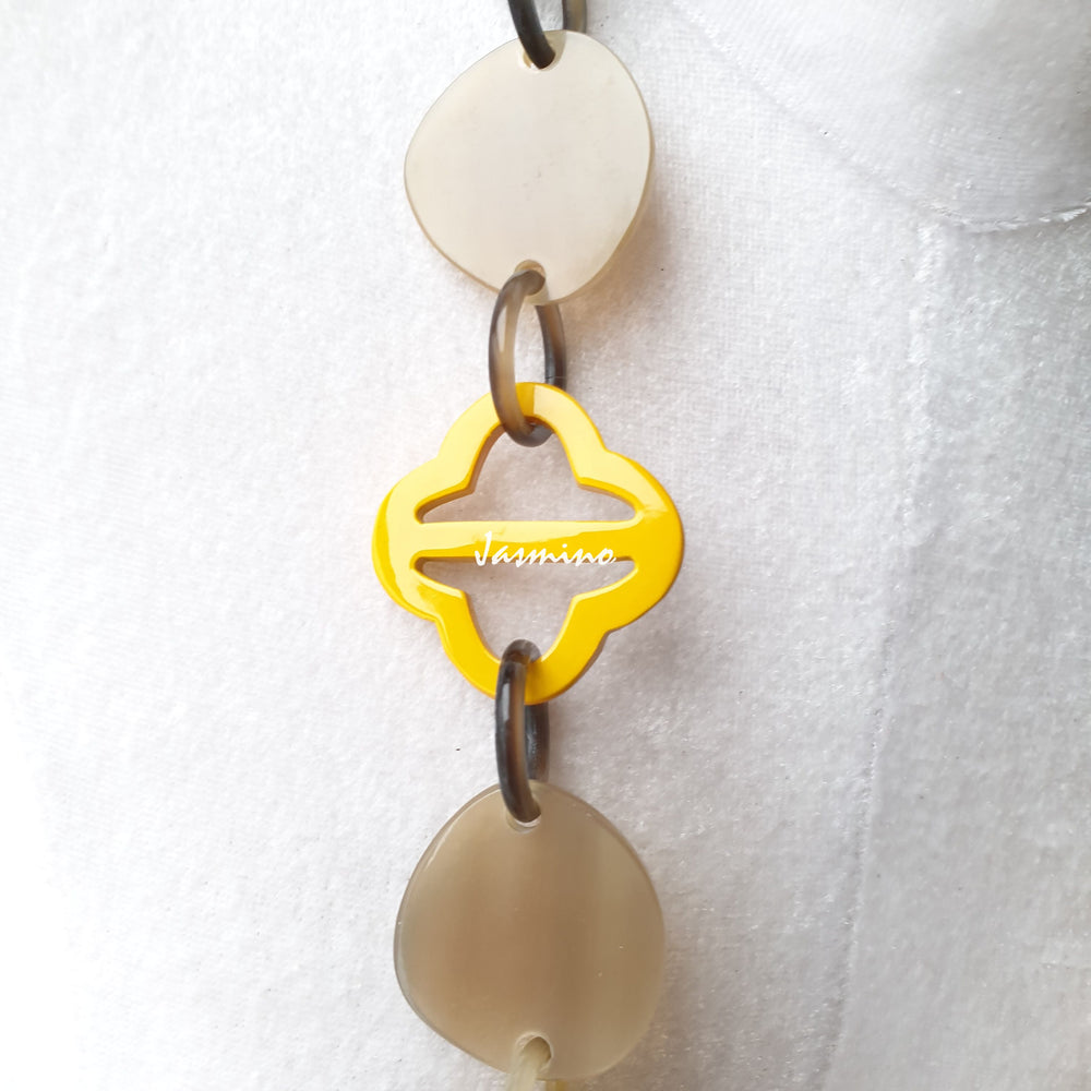
                  
                    unique handmade Vintage chain link necklace accessory features yellow in natural buffalo horn
                  
                