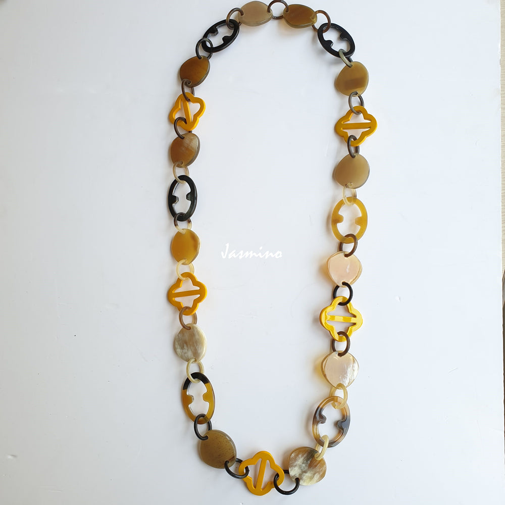 
                  
                    unique handmade Vintage chain link necklace accessory features yellow in natural buffalo horn
                  
                