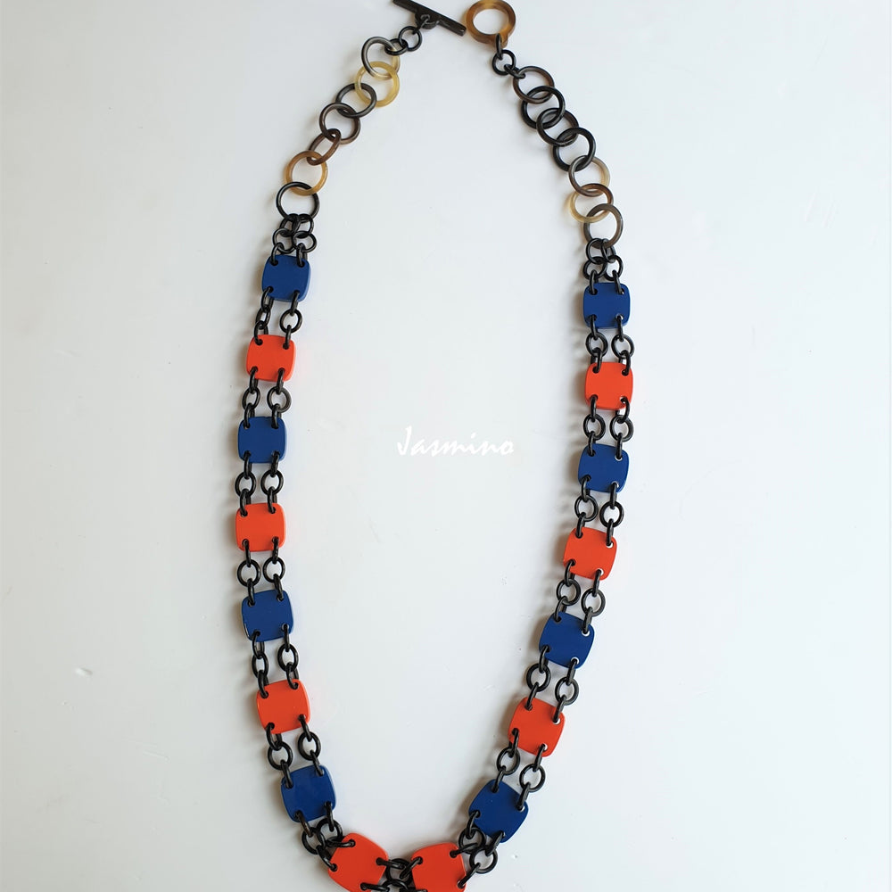 
                  
                    the necklace has classic blue and orange small pieces combine together in natural light, Unique gift for her
                  
                