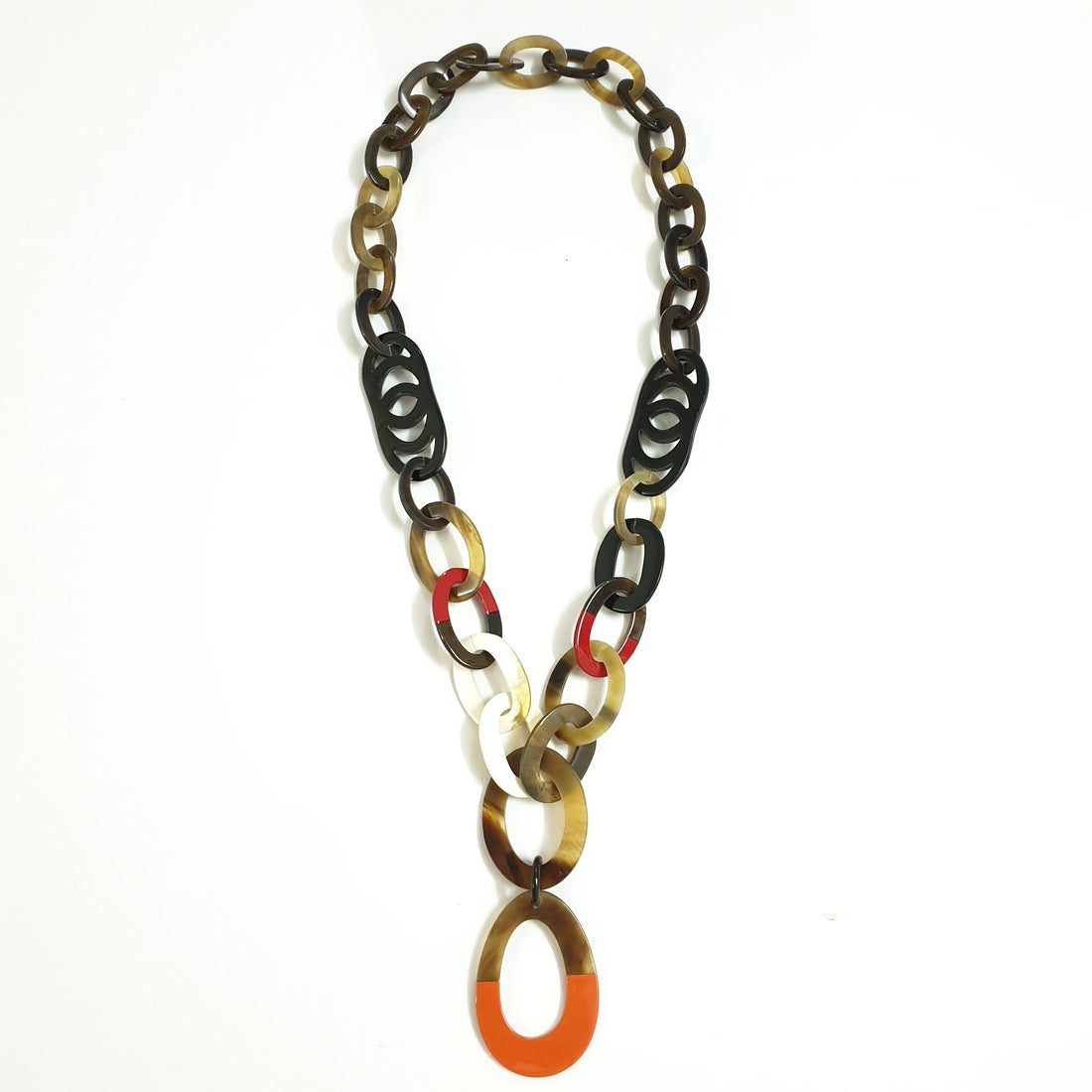 unique handmade Bohemian Ethic chain link necklace accessory with different colours in natural buffalo horn on Thanksgiving 