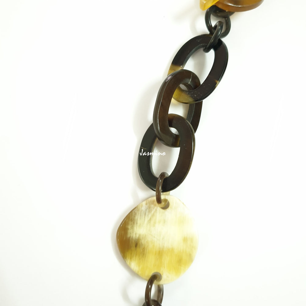 
                  
                    Jasmino unique handmade Bohemian chain link necklace jewelry features an orange square pendant in natural buffalo horn for women's gifts
                  
                
