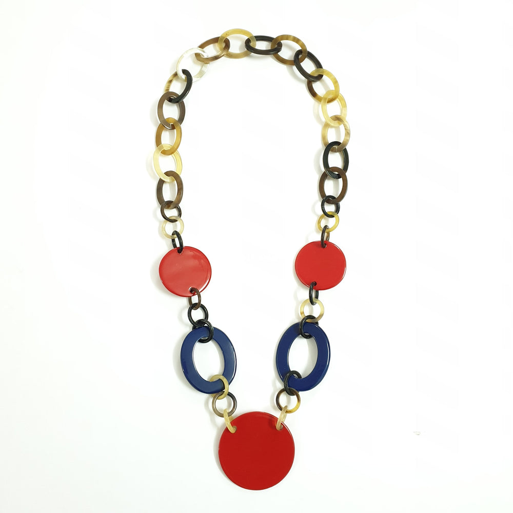
                  
                    Jasmino unique handmade Bohemian chain link necklace features blue and orange in natural buffalo horn for women's gifts on holidays
                  
                